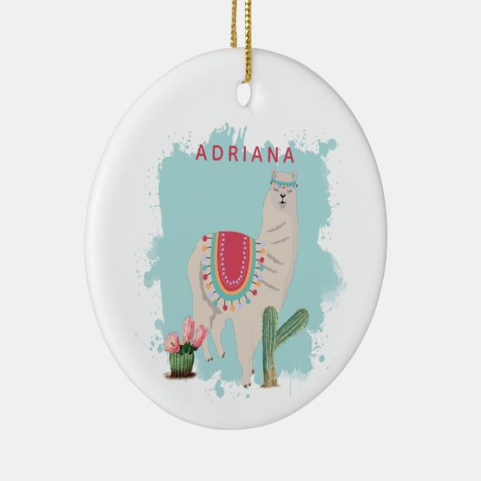 Custom Niedlich Fiesta Llama & Cactus Keramik Ornament (Rechts)