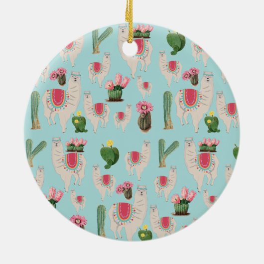 Custom Niedlich Fiesta Llama & Cactus Keramik Ornament (Hinten)