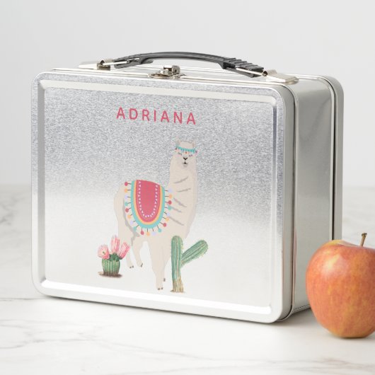 Custom Niedlich Fiesta Llama & Cactus Metall Brotdose (Beispiel)