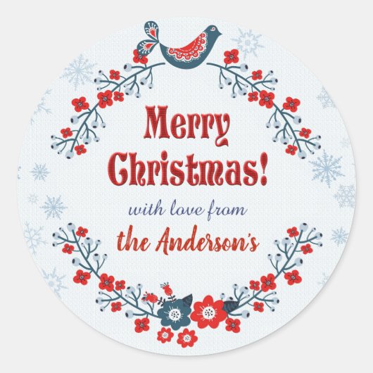 Custom Niedlich Folk Art Frohe Weihnachtsfeier Runder Aufkleber (Vorderseite)