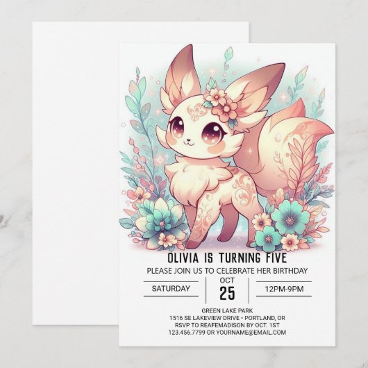 Custom Niedlich Fox Digital Geburtstag Einladung (Vorne/Hinten)