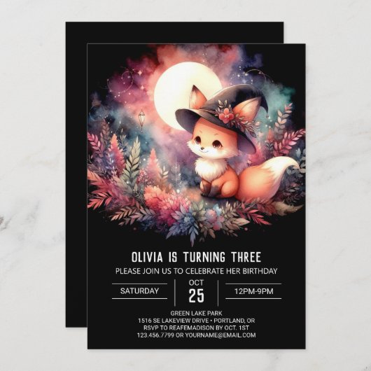 Custom Niedlich Fox Geburtstag digital Einladung (Vorne/Hinten)
