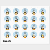 Custom Niedlich Funny Cartoon Pinguin Blue Stripes Runder Aufkleber (Blatt)