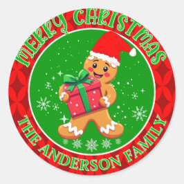 Custom Niedlich Gingerbread Mann Frohe Weihnachten Runder Aufkleber