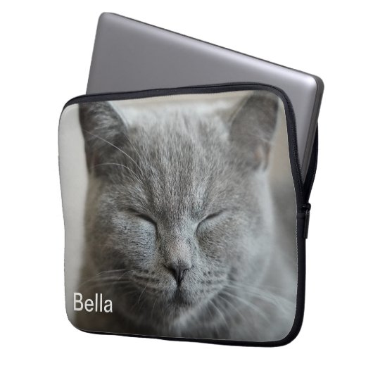 Custom Niedlich Grey Kitty Face Foto Laptopschutzhülle (Vorderseite Links)