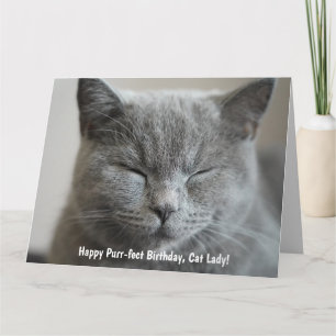 Custom Niedlich Grey Kitty Foto Purr-fect Geburtst Karte