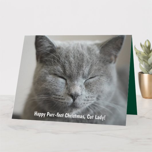 Custom Niedlich Grey Kitty Foto Purr-fect Weihnach Karte (Kleine Pflanze)