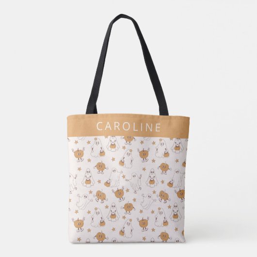 Custom Niedlich Groovy Retro Ghost Pumpkin Hallowe Tasche (Rückseite)