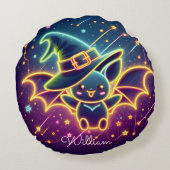 Custom Niedlich Halloween Bat Witch's Hat Kinderzi Rundes Kissen (Rückseite)