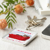 Custom Niedlich Kitten in hellrotem Korb Schlüsselanhänger (Seite)