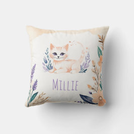 Custom Niedlich Kitten Pillow Boho Floral Design - Kissen