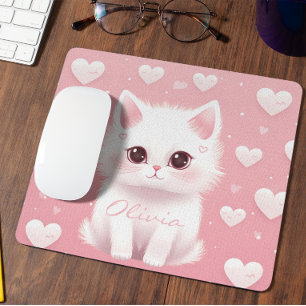 Custom Niedlich Kitten Valentine's Day White Pink Mousepad