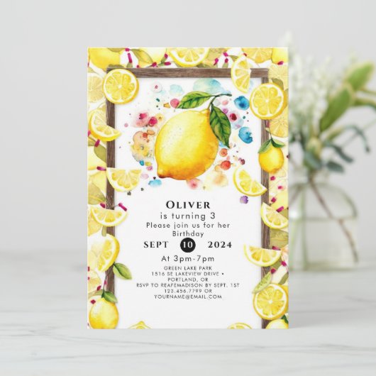 Custom Niedlich Lemon Birthday Einladung (Stehend Vorderseite)
