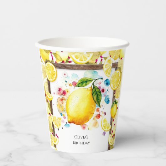 Custom Niedlich Lemon Birthday Pappbecher (Vorderseite)