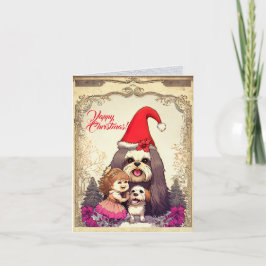 Custom Niedlich Lhasa apsa Hund mit kleinen Mädche Karte