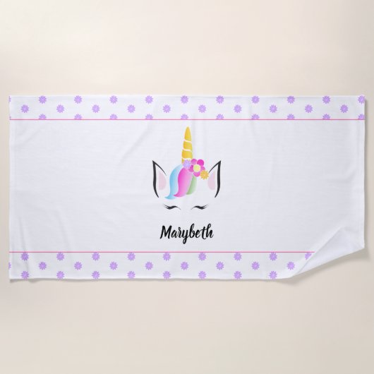 Custom Niedlich Magic farbenfrohe Blume Einhorn Strandtuch (Vorderseite)