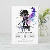 Custom Niedlich Ninja Girl Geburtstag Einladung (Stehend Vorderseite)