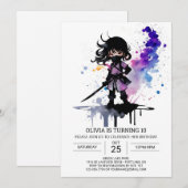 Custom Niedlich Ninja Girl Geburtstag Einladung (Vorne/Hinten)