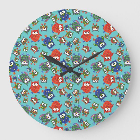Custom Niedlich Owells Round Wall Clock: Red Blue Große Wanduhr (Vorderseite)