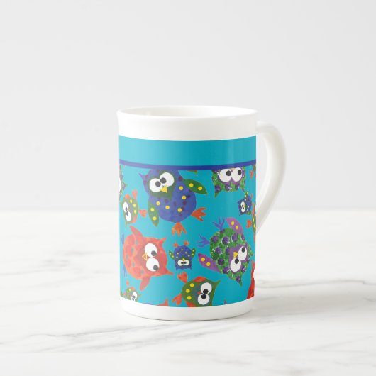 Custom Niedlich Owls Knochen China Tasse Türkis Bl (Vorderseite Rechts)