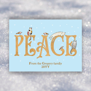 Custom Niedlich Peace Cats Birds Snow Cartoon Feiertagskarte