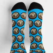 Custom Niedlich Pet Face Foto Sky Blue Funny Socken (Oben)