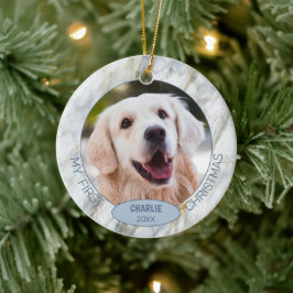 Custom Niedlich Pet Foto 1. Weihnachten auf blauem Keramik Ornament