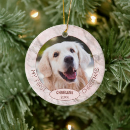 Custom Niedlich Pet Foto 1. Weihnachten auf rosa M Keramik Ornament