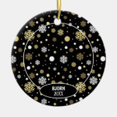 Custom Niedlich Pet Foto 1. Weihnachten auf Schnee Keramik Ornament (Vorne)