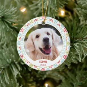 Custom Niedlich Pet Foto 1. Weihnachten auf Schnee Keramik Ornament