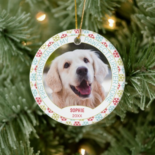 Custom Niedlich Pet Foto 1. Weihnachten auf Schnee Keramik Ornament (Baum)