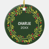 Custom Niedlich Pet Foto 1. Weihnachtsfest auf Hol Keramik Ornament (Hinten)