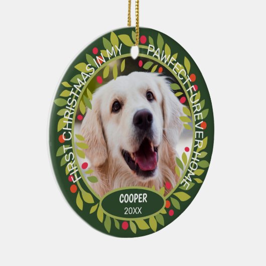 Custom Niedlich Pet Foto 1. Weihnachtsfest auf Hol Keramik Ornament (Rechts)