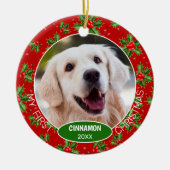 Custom Niedlich Pet Foto 1. Weihnachtsfest auf Hol Keramik Ornament (Vorne)