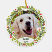 Custom Niedlich Pet Foto 1. Weihnachtsfest auf Hol Keramik Ornament (Vorne)