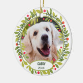 Custom Niedlich Pet Foto 1. Weihnachtsfest auf Hol Keramik Ornament (Links)