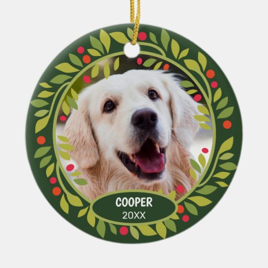 Custom Niedlich Pet Foto 1. Weihnachtsfest auf Hol Keramik Ornament (Vorne)