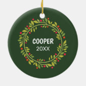 Custom Niedlich Pet Foto 1. Weihnachtsfest auf Hol Keramik Ornament (Hinten)