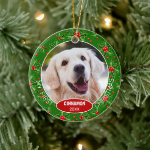Custom Niedlich Pet Foto 1. Weihnachtsfest auf Hol Keramik Ornament