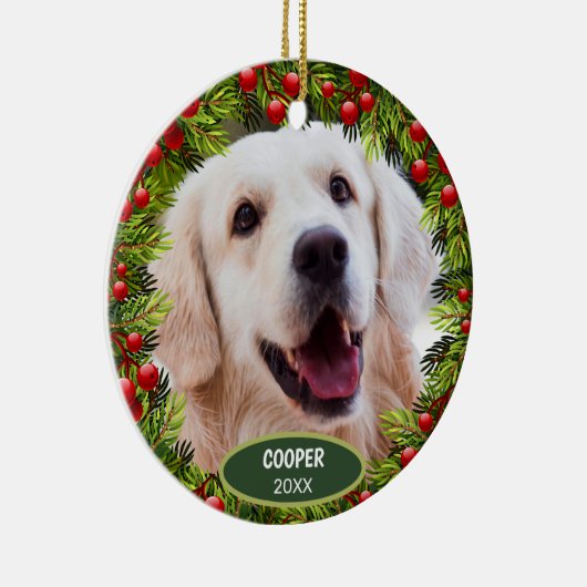 Custom Niedlich Pet Foto 1. Weihnachtsfest auf Hol Keramik Ornament (Rechts)