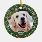 Custom Niedlich Pet Foto 1. Weihnachtsfest auf Hol Keramik Ornament (Vorne)