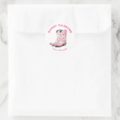 Custom Niedlich Pink Cowboy Boot Howdy Valentine's Runder Aufkleber (Tasche)