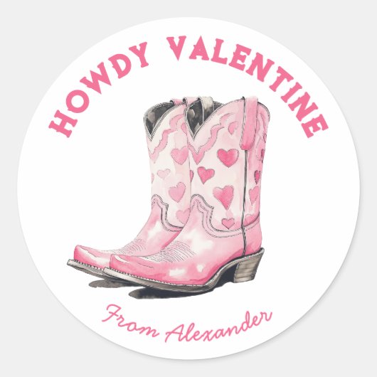Custom Niedlich Pink Cowboy Boot Howdy Valentine's Runder Aufkleber (Vorderseite)