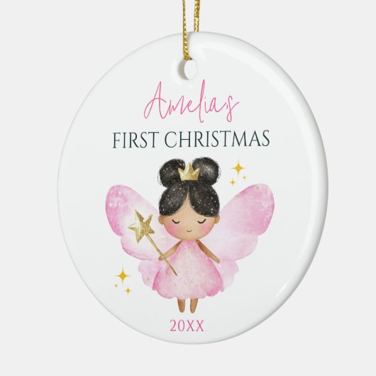 Custom Niedlich Pink Fairy Baby Girl 1. Weihnachte Keramik Ornament (Links)