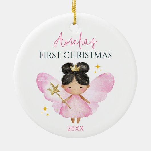 Custom Niedlich Pink Fairy Baby Girl 1. Weihnachte Keramik Ornament (Hinten)