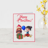 Custom Niedlich Poodle Hund mit kleinen Girl Xmas Karte (Gelbe Blume)