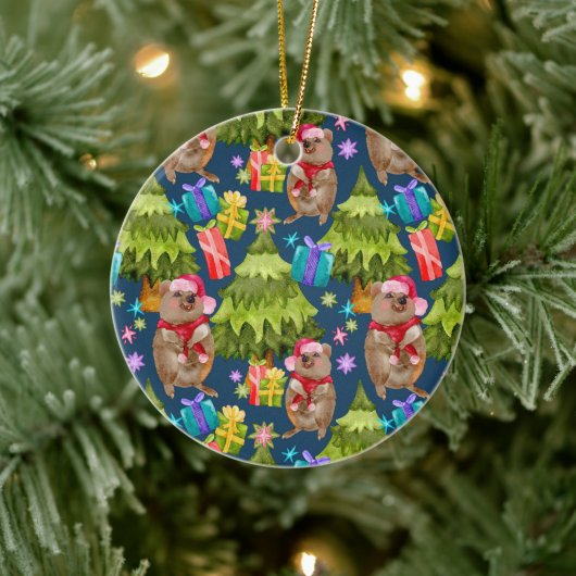Custom Niedlich Quokka Blue Weihnachts Keramik Orn Ornament (Baum)