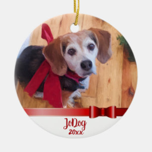 Custom Niedlich Red Bow Haustier 2 Foto Weihnachte Keramik Ornament