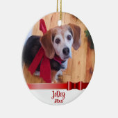 Custom Niedlich Red Bow Pet 2 Foto Weihnachten Keramik Ornament (Rechts)