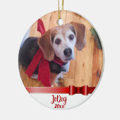 Custom Niedlich Red Bow Pet 2 Foto Weihnachten Keramik Ornament (Links)